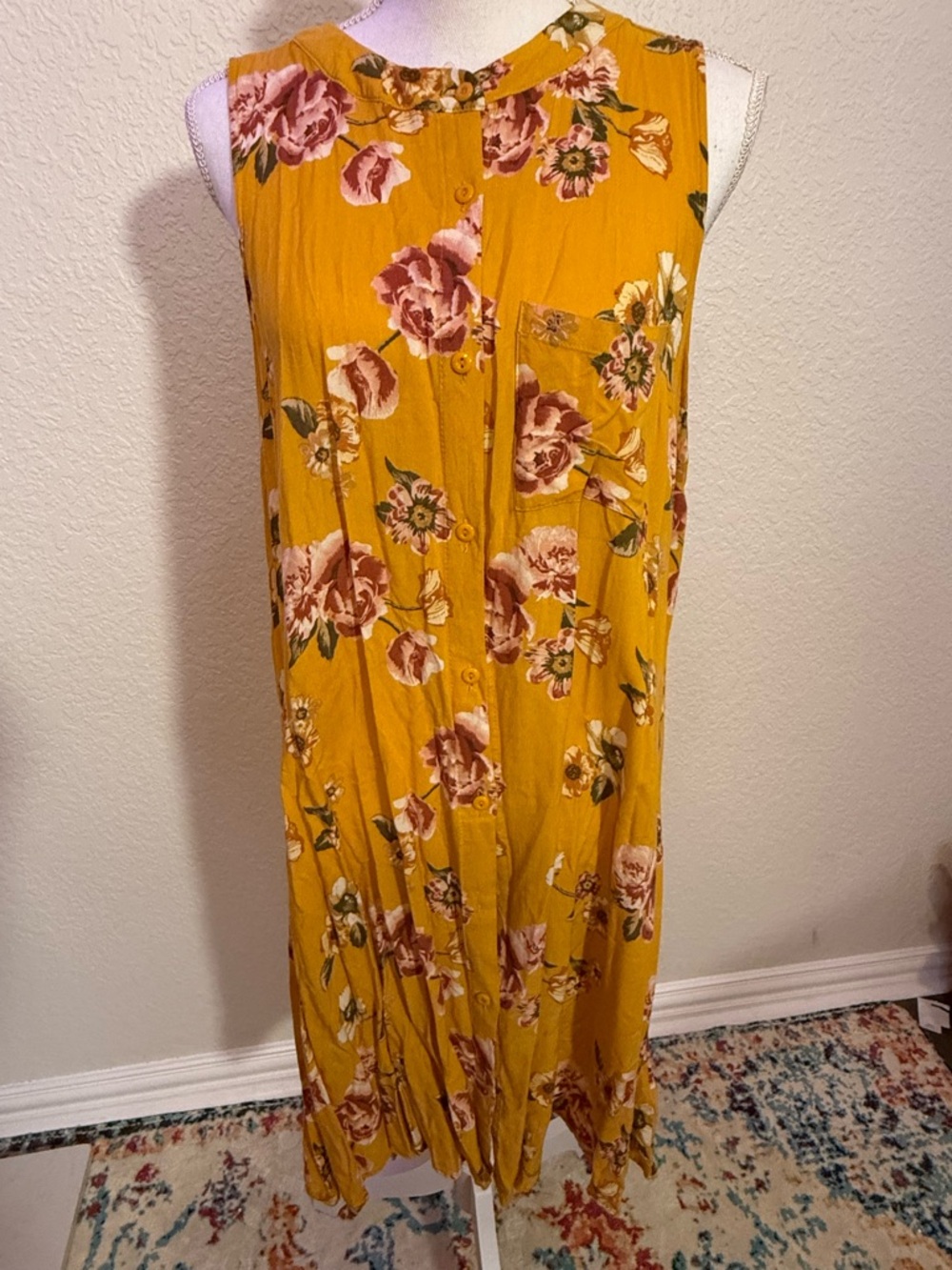 J for Justify Mustard Floral Button-Front Maxi Skirt